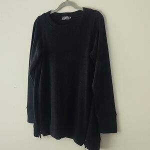 Sympli Canada Lagenlook Black Side Zipper Sweater Pullover Top 8 (box33)